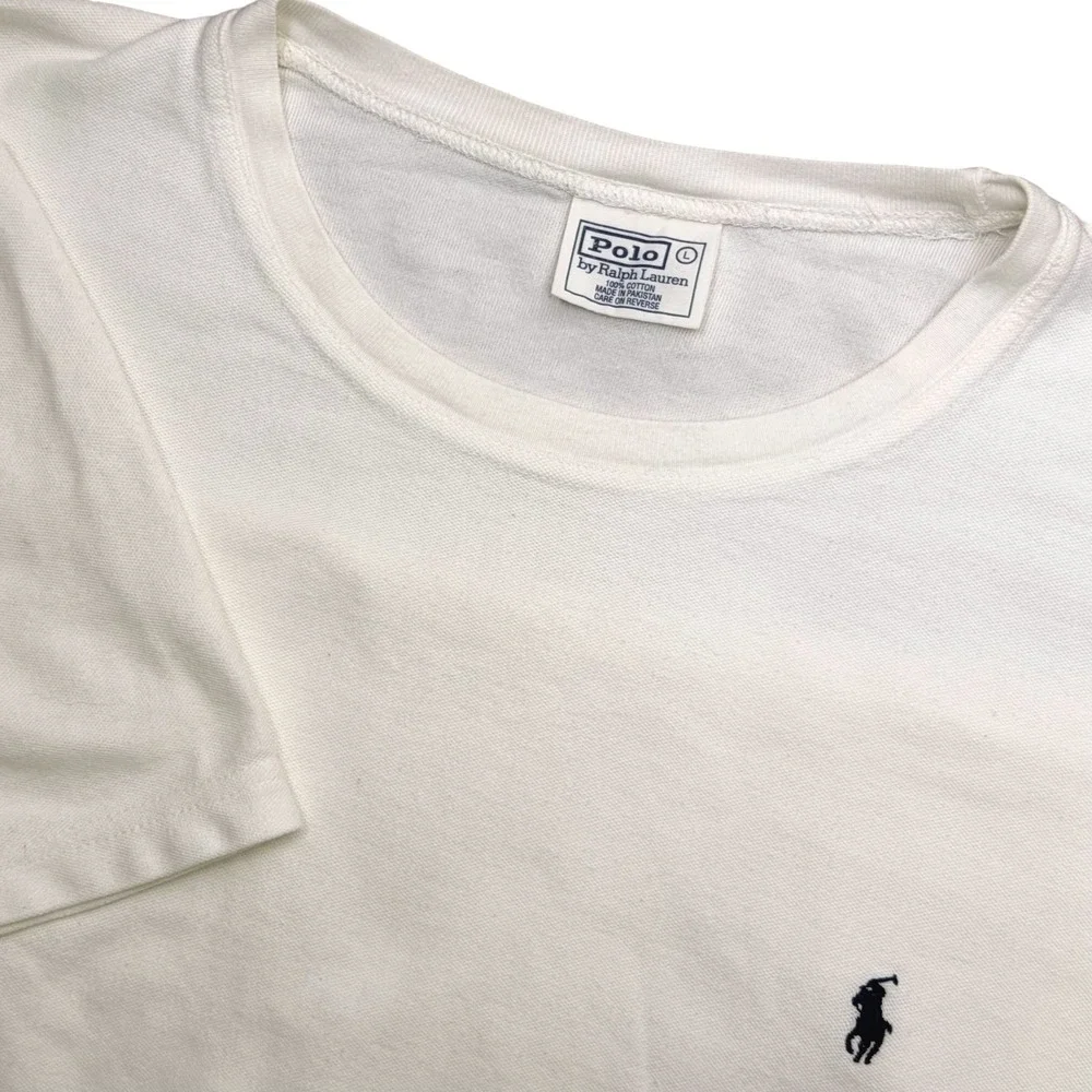 Vintage Polo Ralph Lauren Crewneck Shirt Men Large White Heavy Pique Cotton Pony